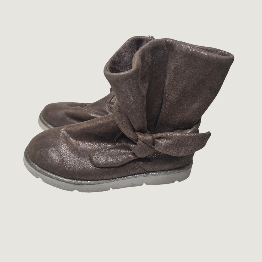 Kenneth Cole Ankle Boots Kids 13 Metallic Brown Bow Slouchy KCN313 Casual Winter